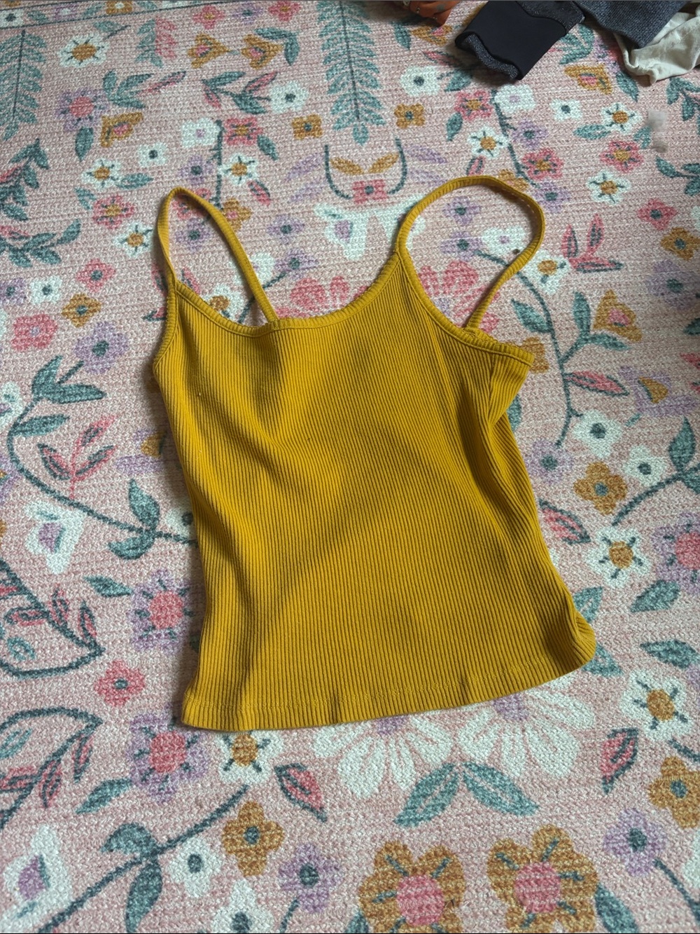Ribbed Spaghetti Strap Tank Top - Mustard